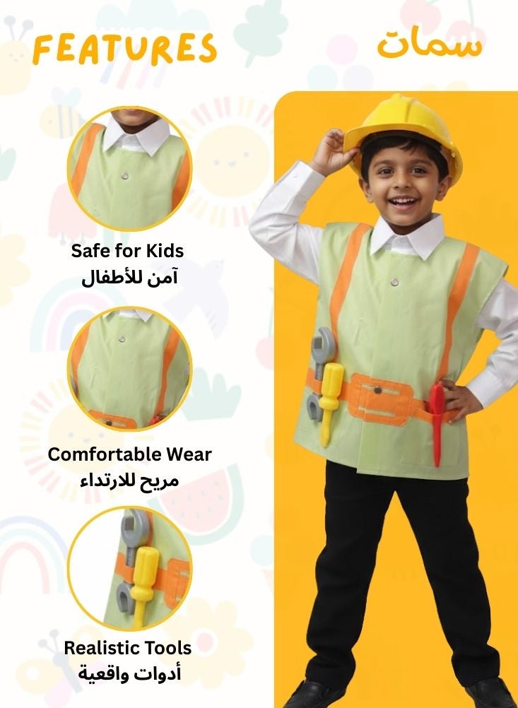 بريميم زي عامل بناء للأطفال مع خوذة وسترة أدوات - زي تنكري لمهندس بناء للأولاد - Image 2